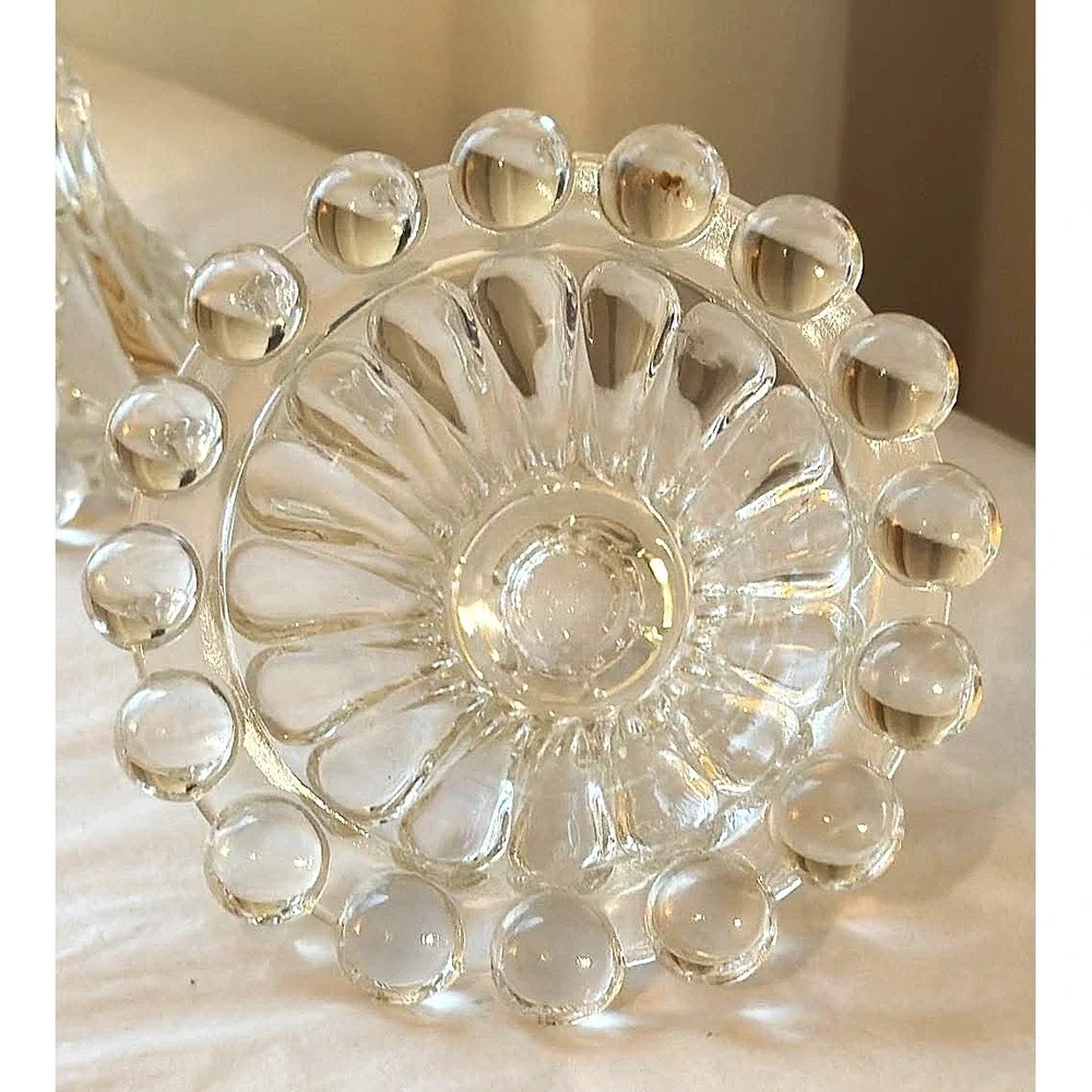Vintage Candlesticks Set of 2 Clear Glass Hobnail Taper Holder Retro MCM